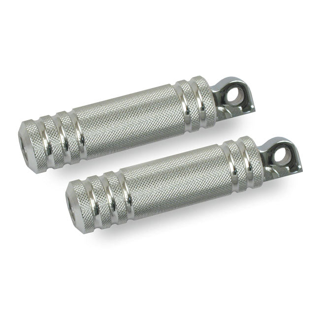 Knurled aluminum foot pegs. Small diameter. Polished