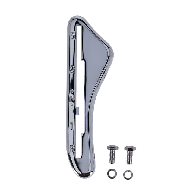 Shifter lever guide, 3-speed & reverse. Chrome — 47-73 45" Flathead; 47-48 74/80" Flathead/OHV (NU)