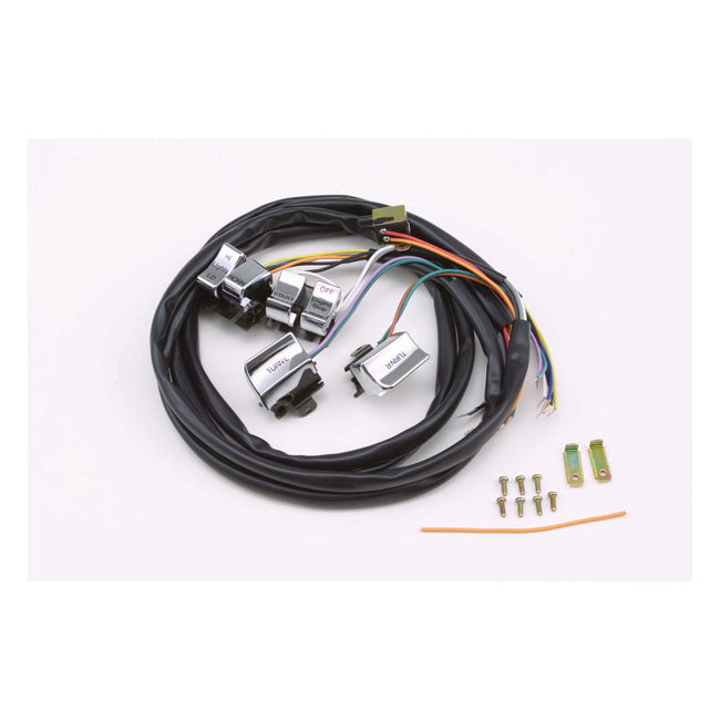 Handlebar wire & switch kit. Chrome switches — 82-95 Big Twin; XL Sportster (NU)