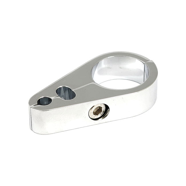 2-Piece frame cable clamp. Throttle/Idle/Brake. Chrome — Universal