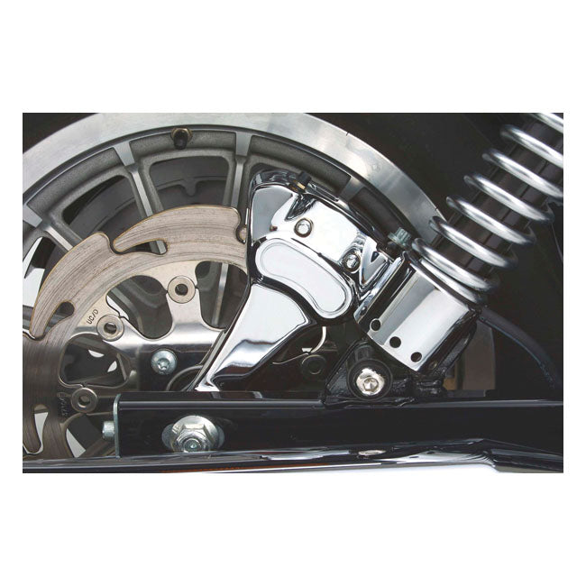 Brake caliper & bracket assembly, rear. Chrome — 00-05 Dyna (NU)