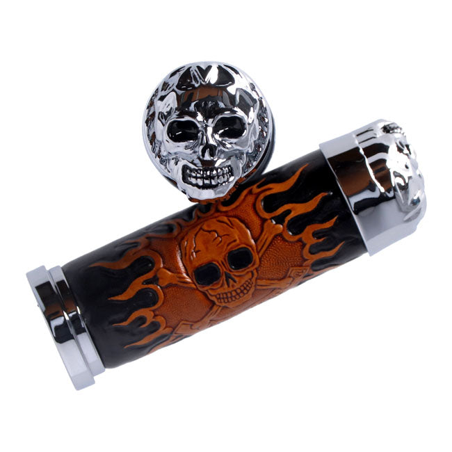 Handlebar grip set, Cushion Skull leather
