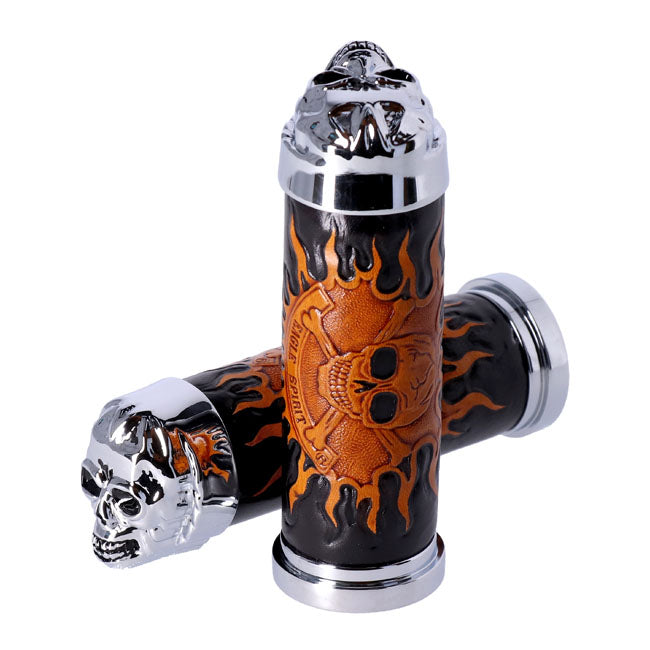 Handlebar grip set, Cushion Skull leather