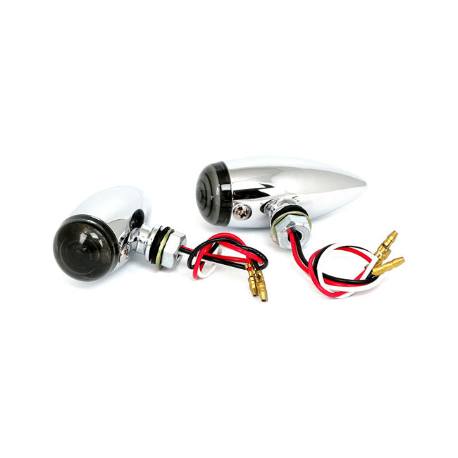 Micro bullet LED taillight set. Chrome. Smoke lens