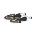 Black peak, LED turn signals. Black. Clear lens