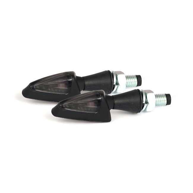 Black peak, LED turn signals. Black. Smoke lens
