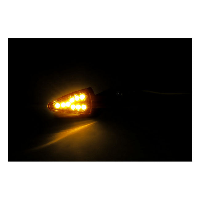 Black peak, LED turn signals. Black. Smoke lens