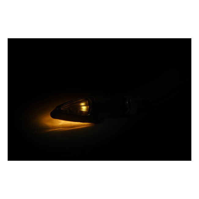 Black peak, LED turn signals. Black. Smoke lens