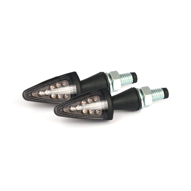 Black peak, LED turn signals. Black. Smoke lens