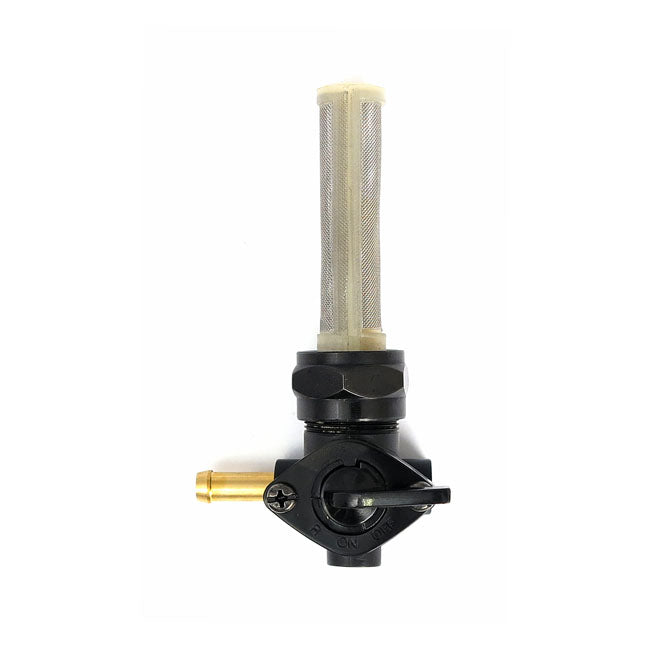 Petcock, late OEM style, left outlet — 75-06 Big Twin; XL Sportster (NU) (Excl. inj. models); customs with 75-up style threaded tanks