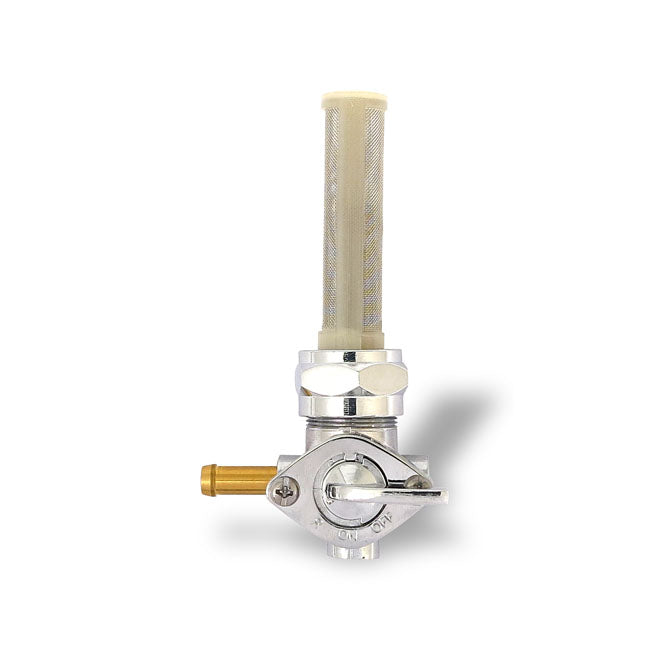 Petcock, late OEM style, left outlet — 75-06 Big Twin; XL Sportster (NU) (Excl. inj. models); customs with 75-up style threaded tanks
