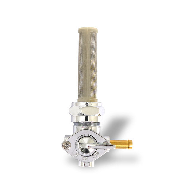 Petcock, late OEM style, right outlet — 75-06 Big Twin; XL Sportster (NU) (Excl. inj. models); customs with 75-up style threaded tanks