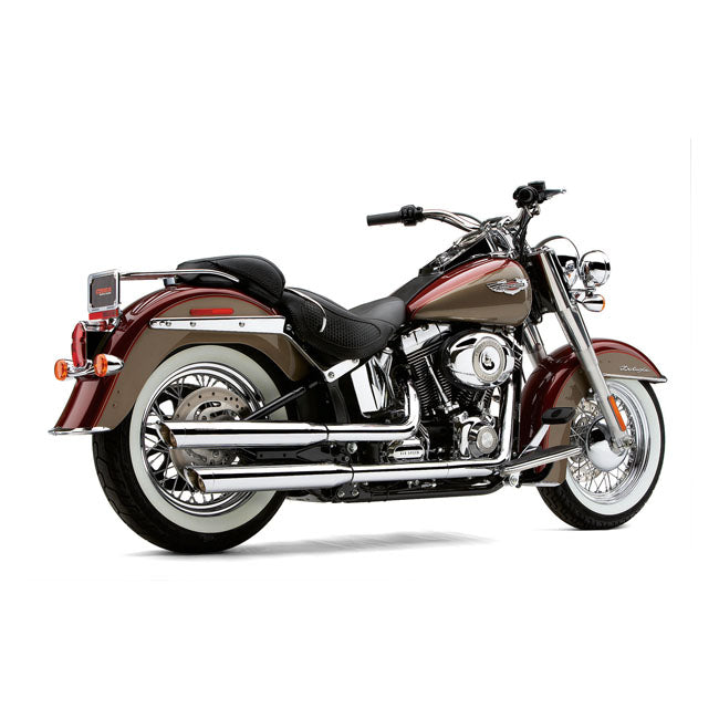 Cobra, 3" slip-on mufflers. Chrome — Softail: 05-16 FLSTN Nostalgia; 08-11 FLSTSB Cross Bones; 12-16 FLS/S Slim; 2016 FLSTFBS Fatboy S (NU)