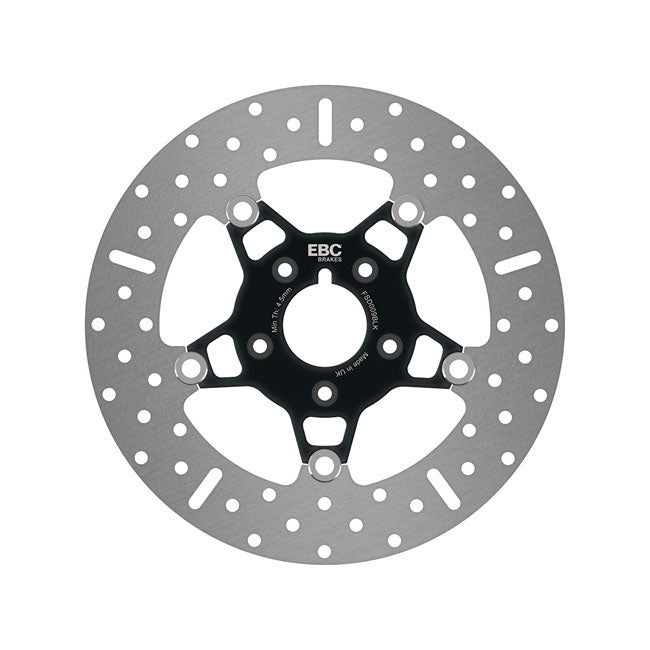 EBC, 5-Button stainless floating brake rotor. Front. Black — Most up to 1999 H-D models. Front; for models with dual front discs only (NU)