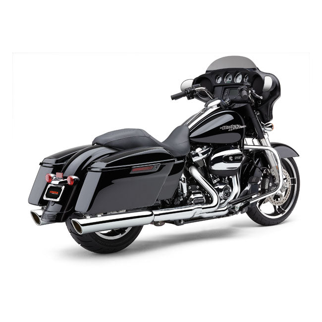 Cobra, 909 Twins 4" slip-on mufflers. Chrome — 17-26 Touring (excl. Trikes). Requires disabling 2nd; down stream O2 sensor (s) of 20-up EU models