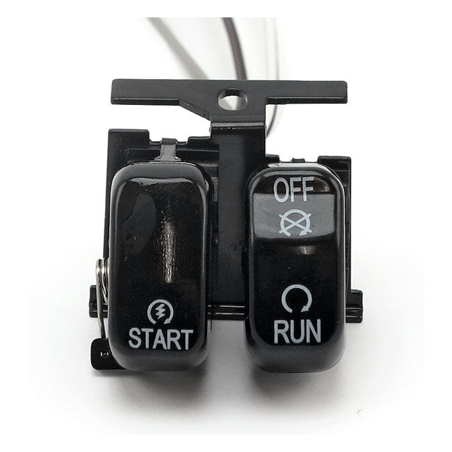 Run/off/start, handlebar switch set. Black — 96-10 Softail; 96-11 Dyna; 96-13 FLT/Touring; 96-13 XL Sportster; 02-17 V-Rod (NU)