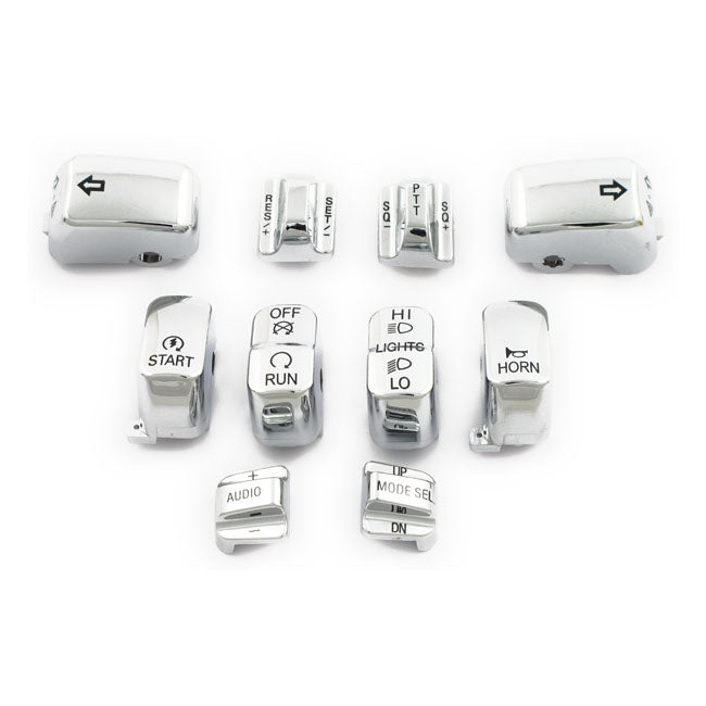 Handlebar switch cap kit, chrome — 96-13 FLHTCU; FLHTK; FLTR; FLTRU; 09-13 FLHTCUTG (NU)