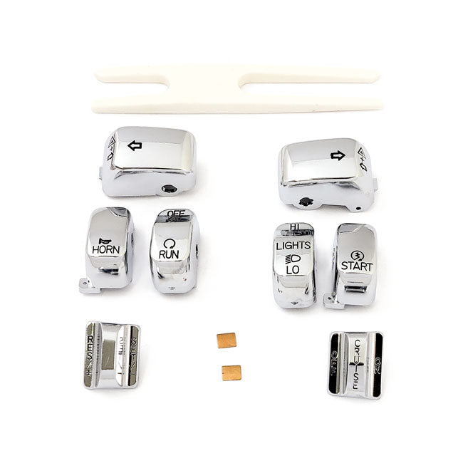 Handlebar switch cap kit, chrome — 96-13 FLHRC; FLHR (with Cruise Control) (NU)