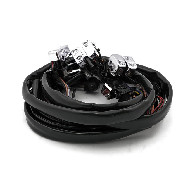 Handlebar switch & wiring kit. Standard. Chrome — 07-10 Softail; 07-11 Dyna; 07-13 XL Sportster (NU)