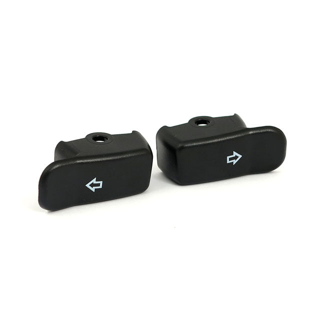 Turn signal switch extender cap set. Black — 11-24 Softail (excl. FLDE; FLHC; FLHCS; FLSB; FLSTSE; FXLRST; FXSBSE); 12-17 Dyna; 14-22 XL Sportster. (excl. models with traction control and passing lamps) (NU)