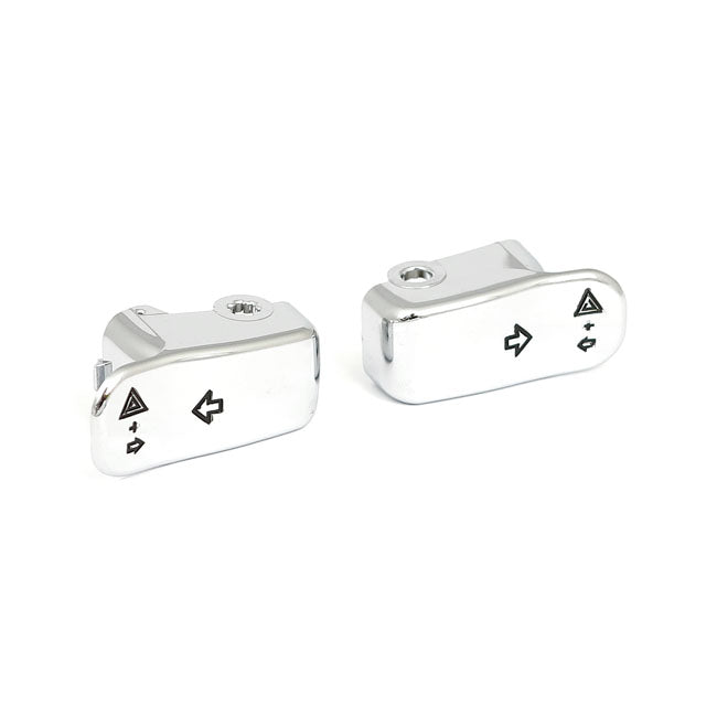 Turn signal switch extender cap set. Chrome — 96-13 H-D (Excl. 11-13 Softail; 12-13 Dyna); 02-17 V-Rod (NU)