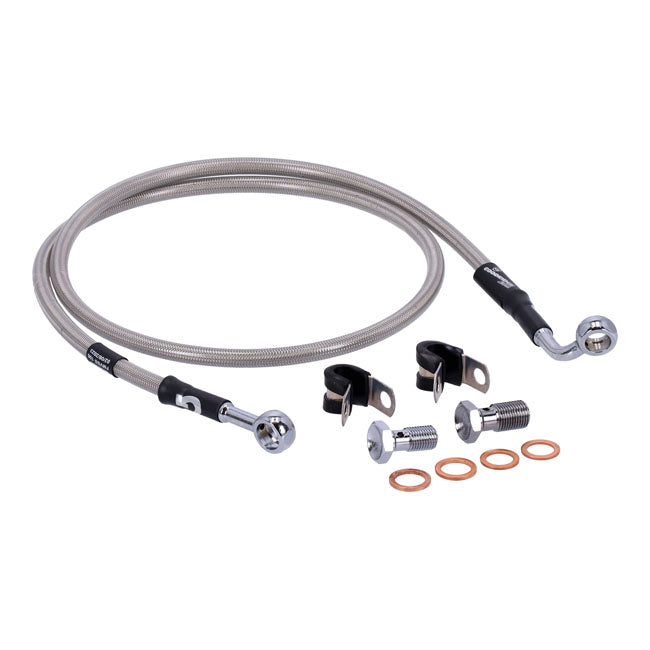 MCS by Goodridge brake line front, stainless clear coated — 90-13 FLSTF; 84-90 Heritage Softail; 87-08 Heritage Softail CLASSIC (NU)
