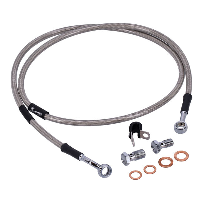 MCS by Goodridge brake line front, stainless clear coated — Softail: 84-90 FXST; 99-07 FXST; 87-99 FXSTC (NU)