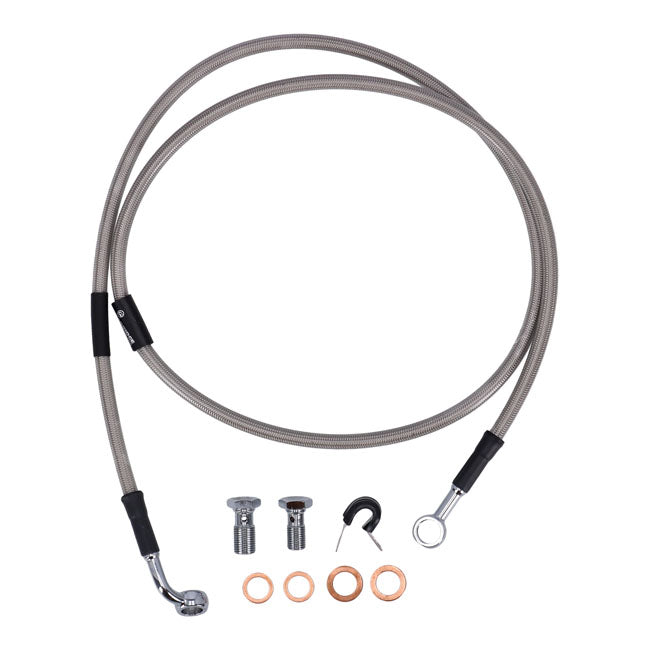 MCS by Goodridge brake line front, stainless clear coated — Softail: 84-90 FXST; 99-07 FXST; 87-99 FXSTC (NU)