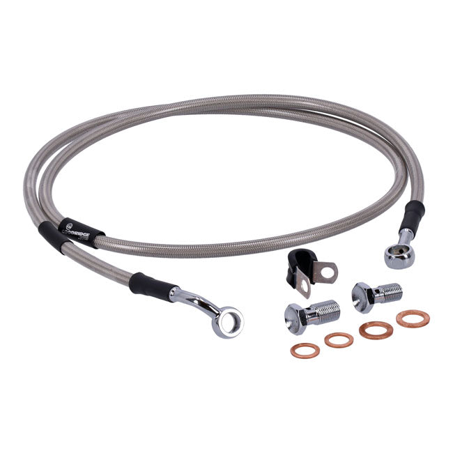 MCS by Goodridge brake line front, stainless clear coated — Softail: 84-90 FXST; 99-07 FXST; 87-99 FXSTC (NU)