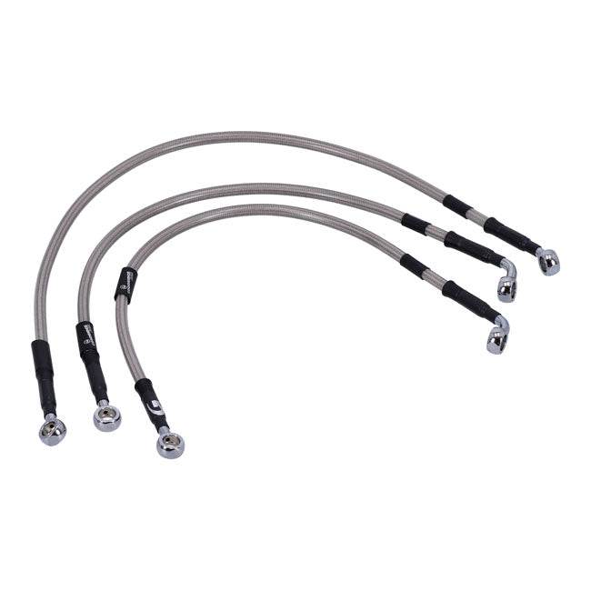 MCS by Goodridge brake line front, stainless clear coated — 91-92 FXDB Dyna Street Bob; 91-92 FXDC Dyna Super Glide Custom; 93-00 FXDL (Dyna Low Rider; 93-00 FXDS-CON Dyna Convertible (NU)