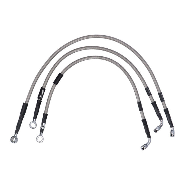 MCS by Goodridge brake line front, stainless clear coated — 91-92 FXDB Dyna Street Bob; 91-92 FXDC Dyna Super Glide Custom; 93-00 FXDL (Dyna Low Rider; 93-00 FXDS-CON Dyna Convertible (NU)