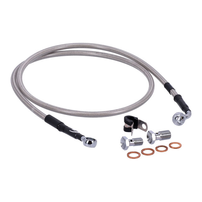 MCS by Goodridge brake line front, stainless clear coated — 96-05 FXD/I Dyna Super Glide; 2005 FXDC/I Dyna Super Glide Custom (NU)
