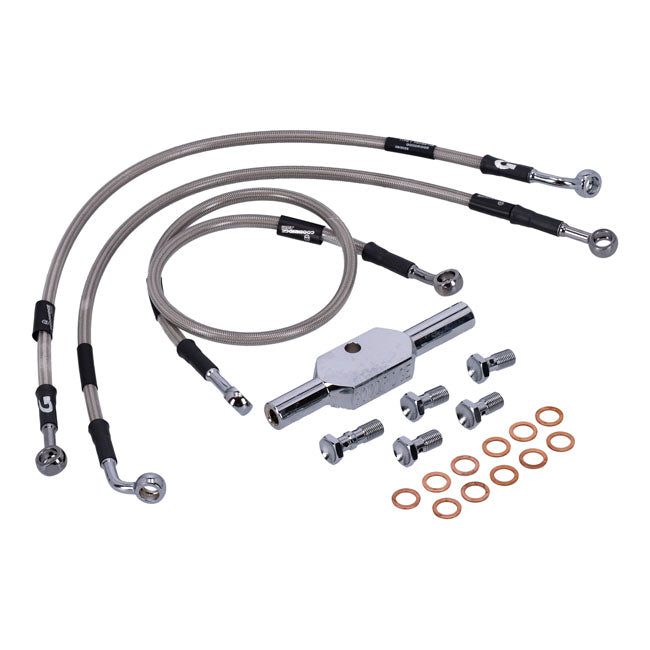 MCS by Goodridge brake line front, stainless clear coated — FLT/Touring: 94-07 FLHR/I; 99-07 FLHRC; 98-07 FLTR/I (NU)
