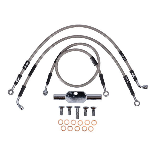 MCS by Goodridge brake line front, stainless clear coated — FLT/Touring: 94-07 FLHR/I; 99-07 FLHRC; 98-07 FLTR/I (NU)