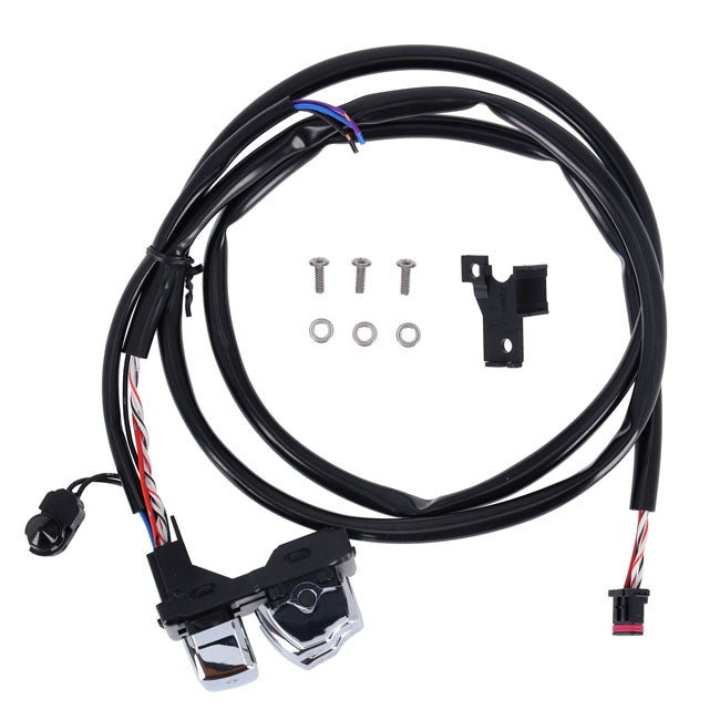 Handlebar switch & wiring kit, clutch side. Black — 11-25 Softail (excl. Cruise Control models); 12-17 (NU) Dyna; 14-22 (NU) XL Sportster. With 920773/920780 handlebar control kit