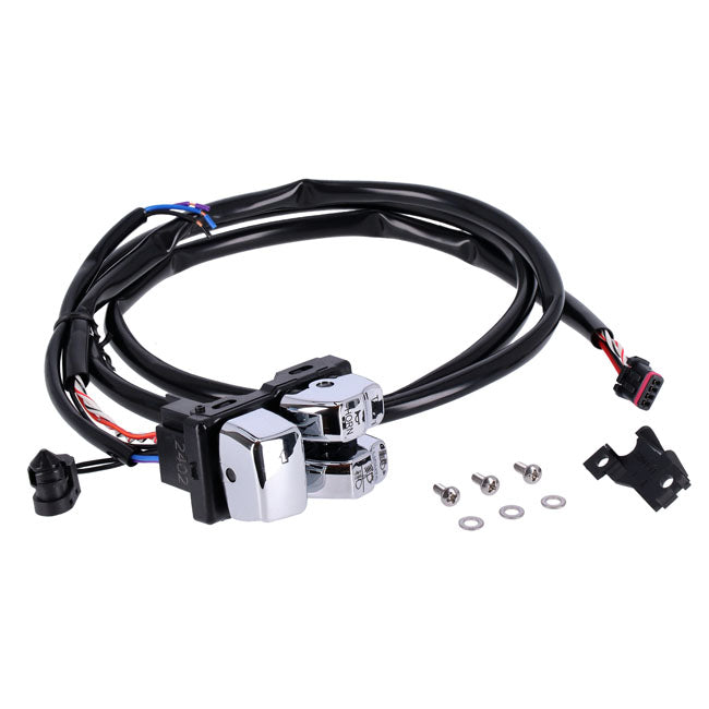 Handlebar switch & wiring kit, clutch side. Black — 11-25 Softail (excl. Cruise Control models); 12-17 (NU) Dyna; 14-22 (NU) XL Sportster. With 920773/920780 handlebar control kit