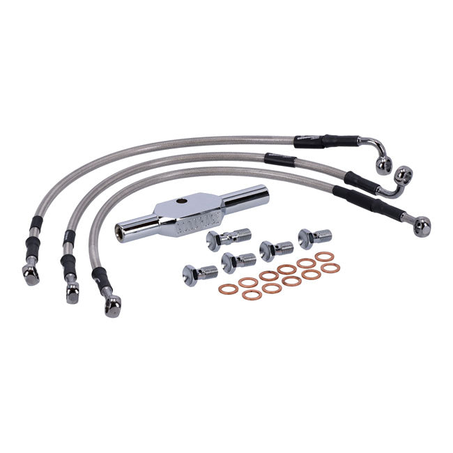 MCS by Goodridge brake line front, stainless clear coated — 99-05 FXDX Dyna Super Glide Sport (NU)