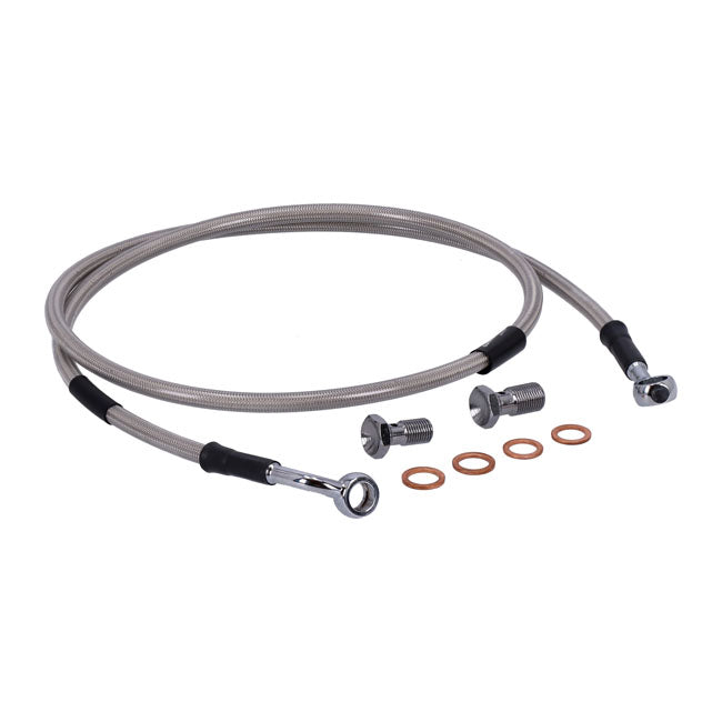MCS by Goodridge brake line front, stainless clear coated — 00-07 Softail FXSTD Deuce (NU)