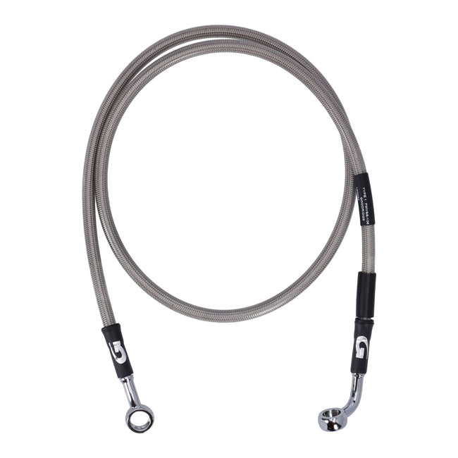 MCS by Goodridge brake line front, stainless clear coated — 87-91 XL883 Deluxe; 96-03 XL883 Custom; 87-03 XL883 STD Standard; 96-03 XL1200 Custom (NU)