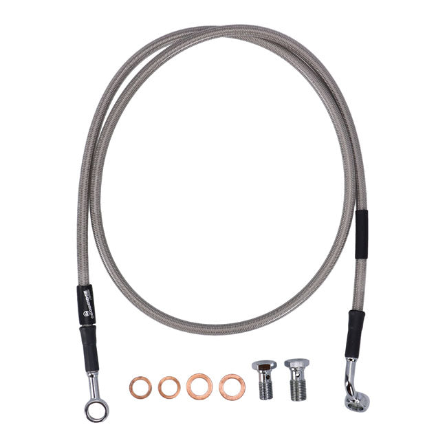 MCS by Goodridge brake line front, stainless clear coated — 92-03 XLH883 Deluxe; 88-03 XL1200 (NU)
