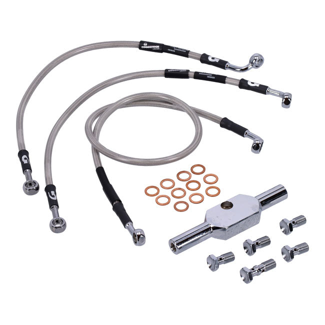 MCS by Goodridge brake line front, stainless clear coated — 04-07 FLHRS; FLHRSI Road King Custom (NU)
