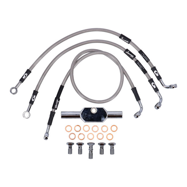 MCS by Goodridge brake line front, stainless clear coated — 04-07 FLHRS; FLHRSI Road King Custom (NU)