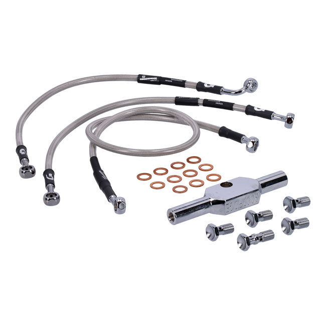 MCS by Goodridge brake line front, stainless clear coated — 04-07 FLHRS; FLHRSI Road King Custom (NU)