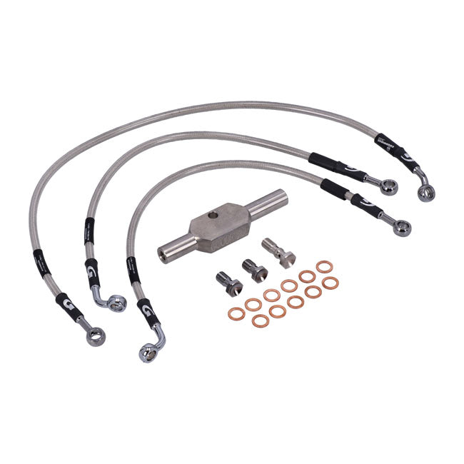 MCS by Goodridge brake line front, stainless clear coated — FLT/Touring: 08-13 FLHR/I; 08-13 FLHRC; 08-13 FLHRS/I; 08-13 FLHT/C/CU; 08-13 FLHX; 08-13 FLTR/I (NU)