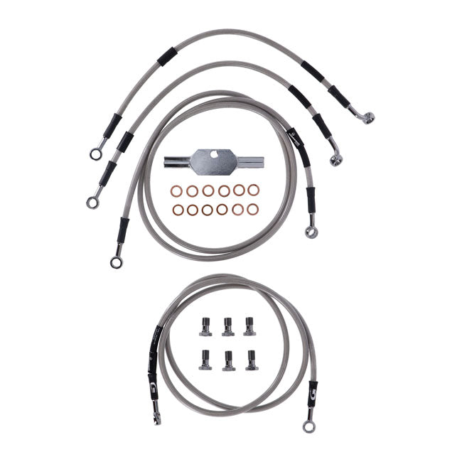 MCS by Goodridge brake line front, stainless clear coated — Touring: 08-13 FLHT/C/CU Electra Glide ABS; 08-13 FLHX Street Glide ABS (NU)