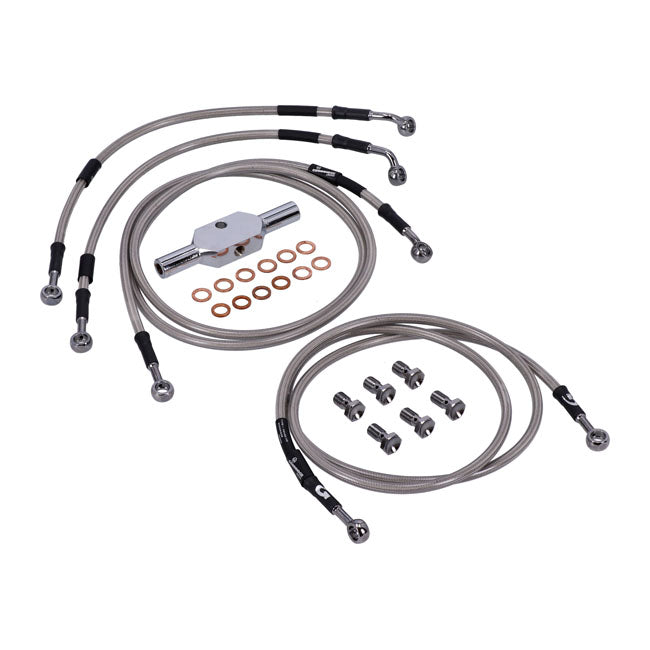 MCS by Goodridge brake line front, stainless clear coated — Touring: 08-13 FLHT/C/CU Electra Glide ABS; 08-13 FLHX Street Glide ABS (NU)