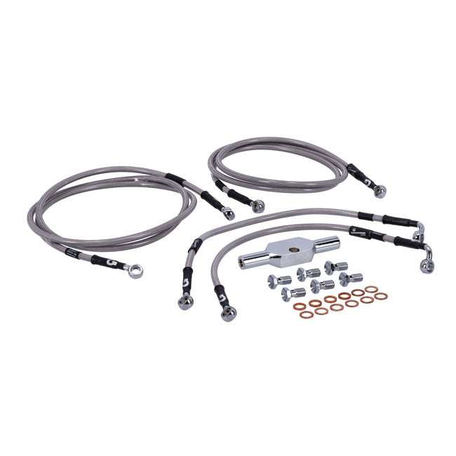 MCS by Goodridge brake line front, stainless clear coated — 09-13 FLT/Touring (excl. FLTR with ABS) (NU)
