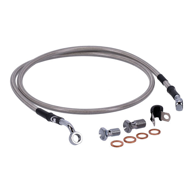MCS by Goodridge brake line front, stainless clear coated — 05-13 Softail FLSTN Deluxe; 13-15 Softail FLS Slim