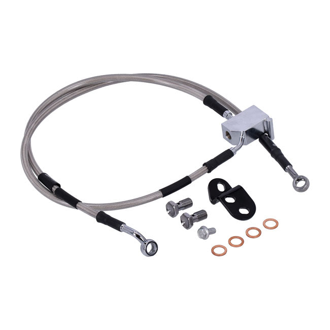 MCS by Goodridge brake line rear, stainless clear coated — 00-06 Heritage Softail; 00-05 FXST; 00-06 FXSTD (NU)