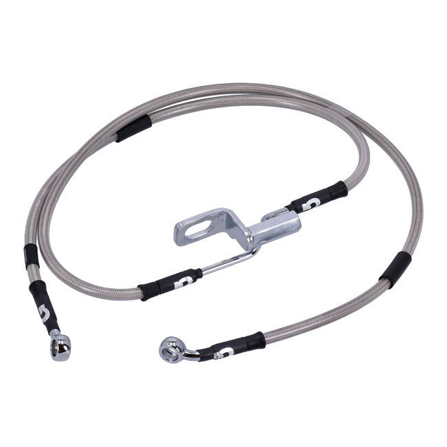 MCS by Goodridge brake line rear, stainless clear coated — 2007 FLSTF Softail Fat Boy; FXST Softail Standard; FXSTB Softail Night Train; FXSTC Softail Custom (NU)